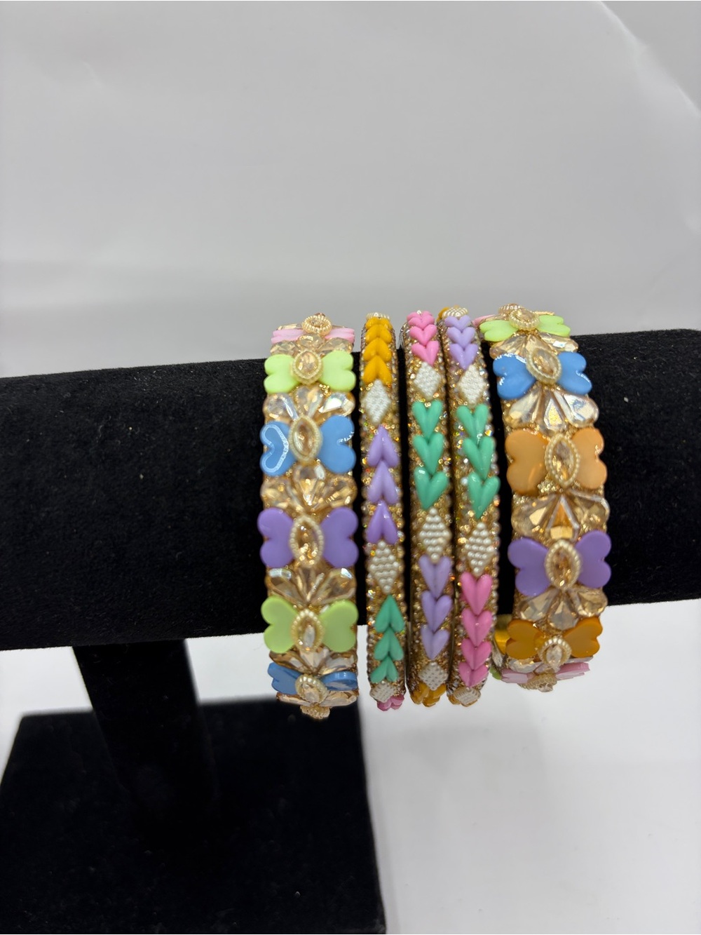 Multicolor Enamel Floral Stackable Bangle Set - Picture 3 of 5